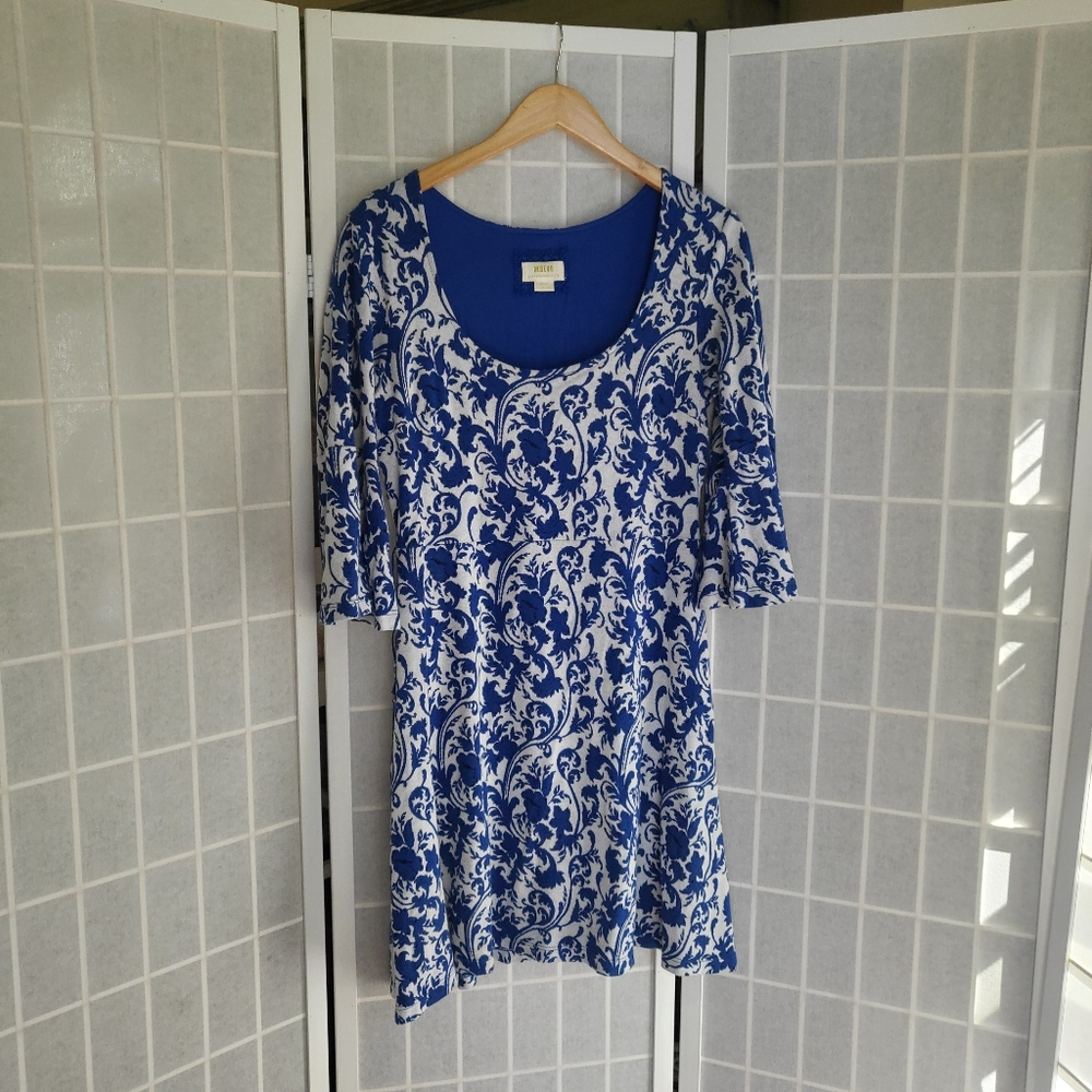 Maeve Knit Paisley Blue White Dress Sz M